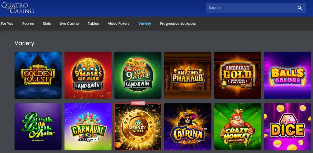 Game variety at Quatro Casino – selection of slots, table games, and more